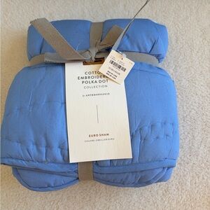 Anthropologie Cotton Embroidered Polka Dot Euro Sham in Sky/Ciel blue